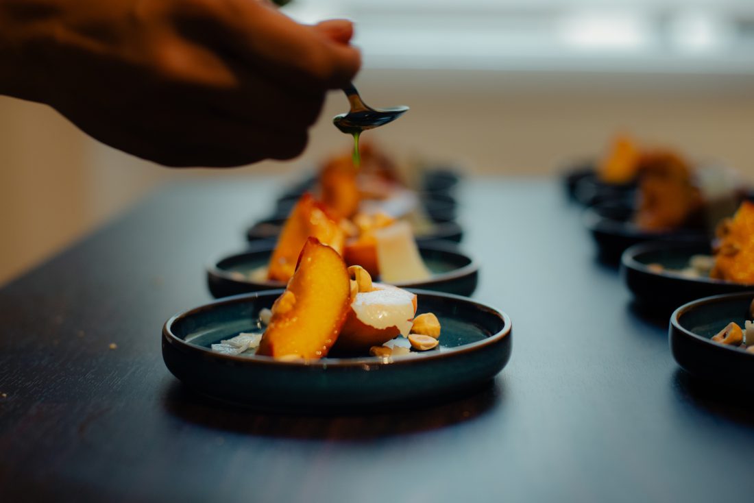 Plating charred peaches