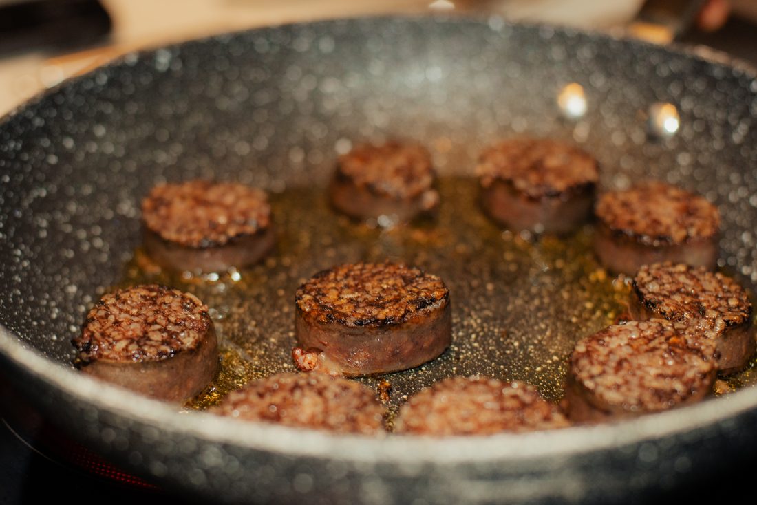 Morcilla searing in the pan