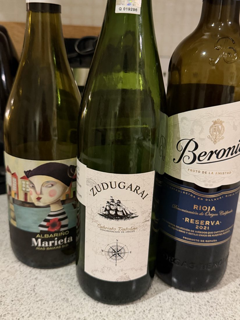 The wines of the evening: albarino, txakoli and rioja