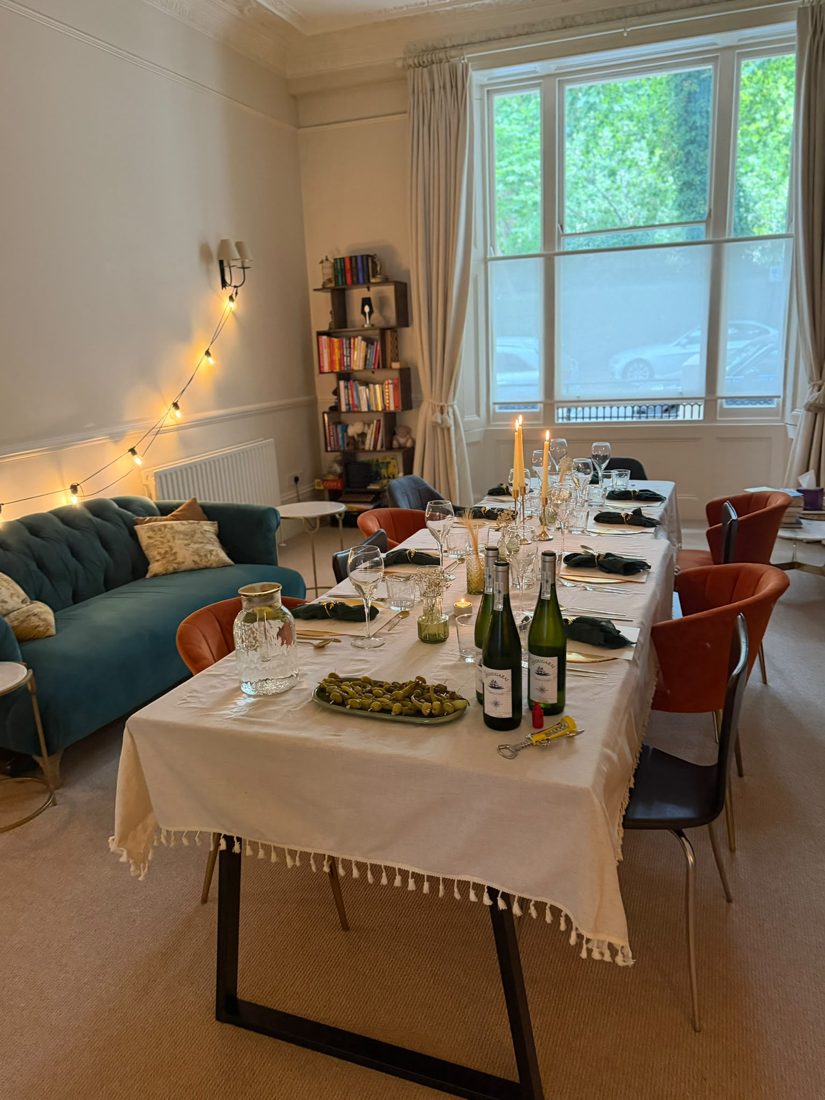 The dining room set for the evening